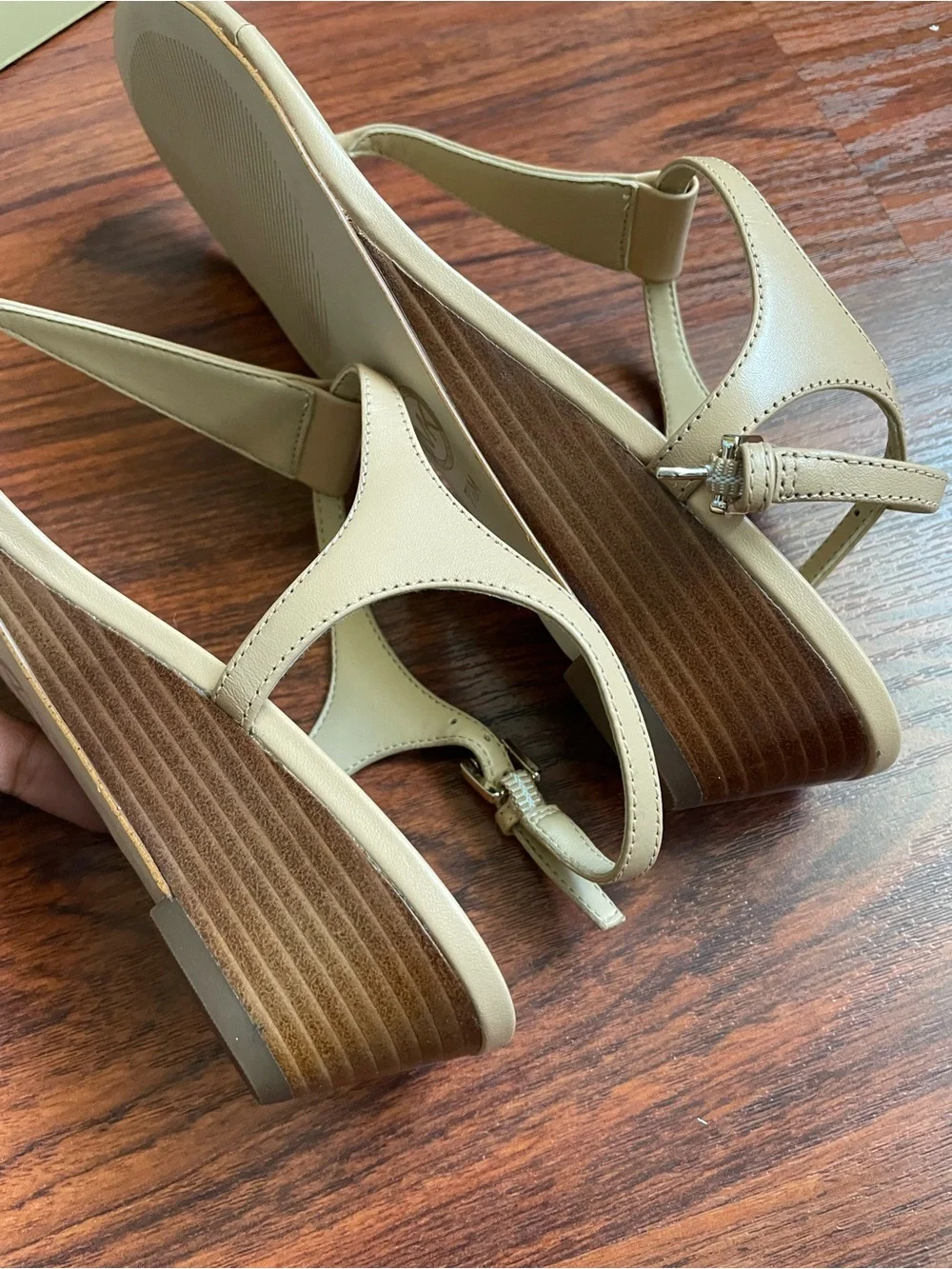 Michael Kors Blush Nude T-Strap Leather Sandals